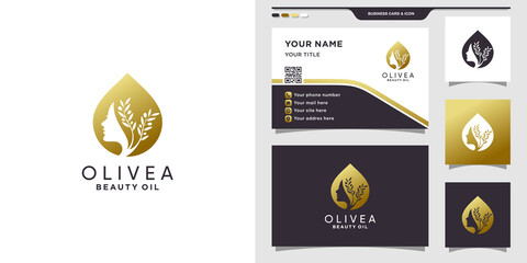 Beauty olive oil logo with woman face and business card design