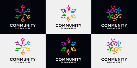 Set of creative community logo design collection for team and people family