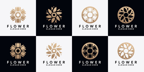 Set of abstract flower rose logo design template with creative concept