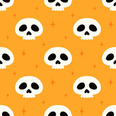 halloween seamless pattern with skulls isolated on orange