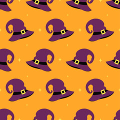 pattern with hat of witch, vector illustration