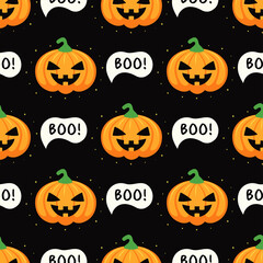 pumpkins for halloween seamless pattern on dark background