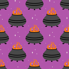 seamless pattern with pot of potion, vector illustration