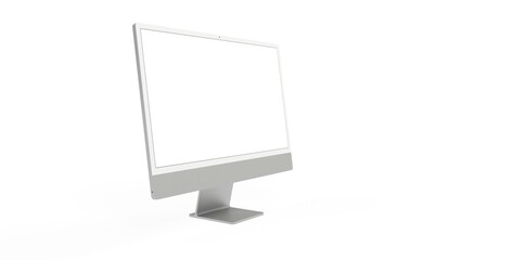 Computer display with blank white screen 3d grey - obrazy, fototapety, plakaty