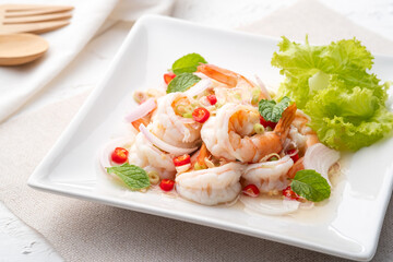 Spicy Lemongrass Salad with Shrimps.Thai traditional food
