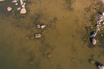 Seascape from above, green water. Scandinavia, Finland. Photo from a drone in summer