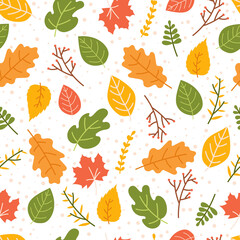 Fototapeta na wymiar Autumn leaves seamless pattern. Hand drawn vector illustration.