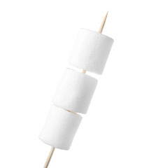 Stick with delicious puffy marshmallows isolated on white