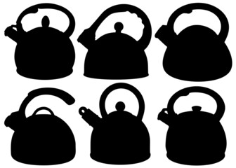 Tea kettles included. Vector image.