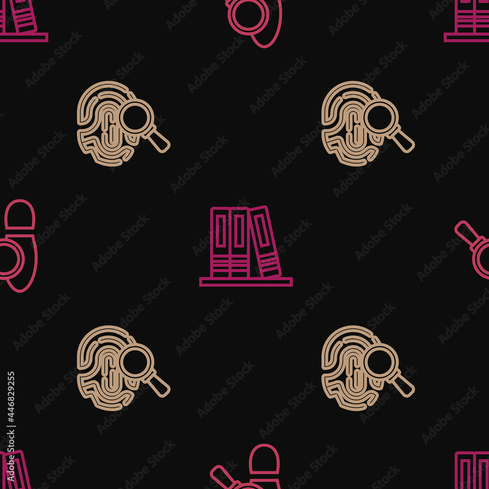 Poster set line footsteps, fingerprint and office folders on seamless pattern. vector