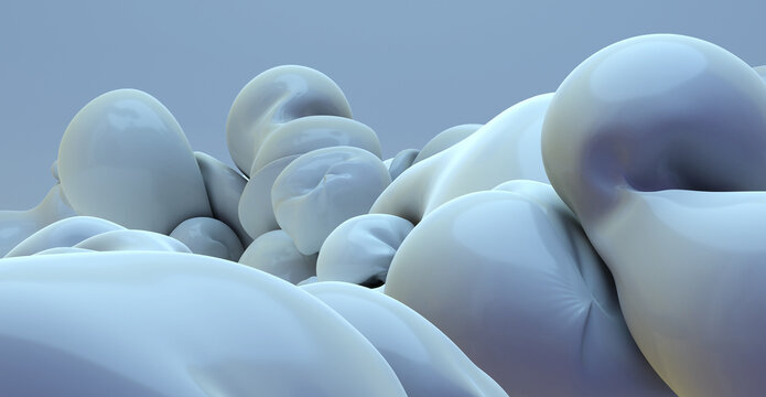 blasen oder ballone, aufgeblasen und schwebend, close -up, 3d rendering, simple & clean, panorama, hintergrund & banner