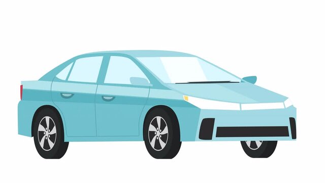 Blue Isolated Car 2D Flat Cartoon Animation with Alpha Matte