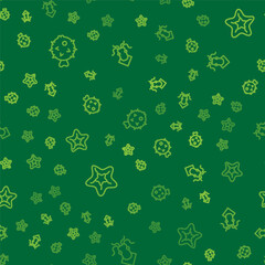Set line Fish hedgehog, Starfish and Octopus on seamless pattern. Vector