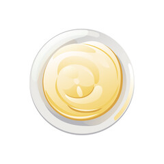 Mayonnaise sauce in bowl in cartoon style. White swirl condiment mousse in porcelain cup. Vector illustration.