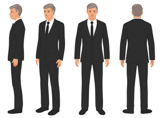 fashion man isolated, front, back and side view,