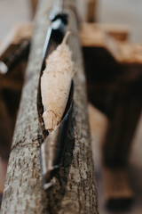 Woodworking process, making wooden pipe, didgeridoo 
