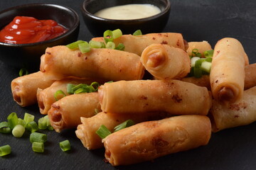 Deep Fried Turkish Cigar Shaped Rolls - Spring roll Sigara Borek. Israeli snack