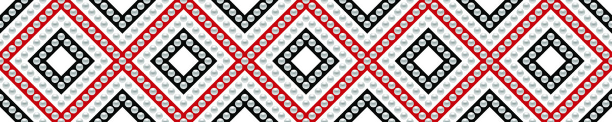 Black, red, white luxury background with pearls. Seamless vector illustration. 