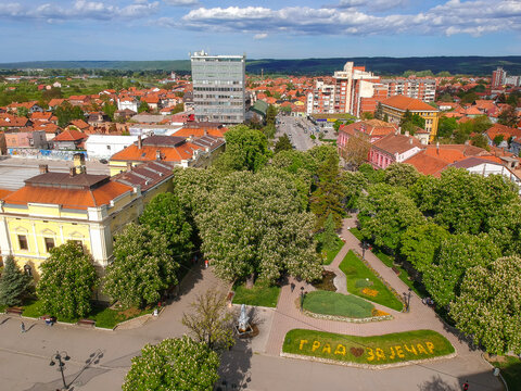 Drone view to the city of Zajecar, Serbia
