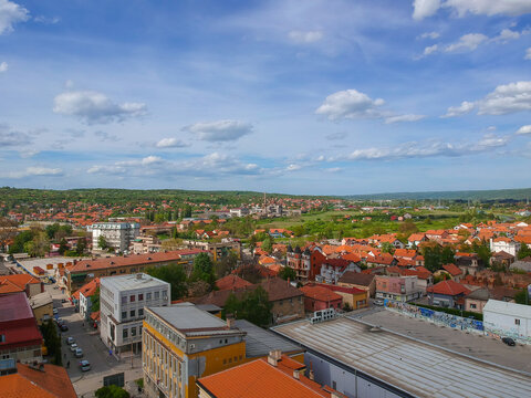 Drone view to the city of Zajecar, Serbia