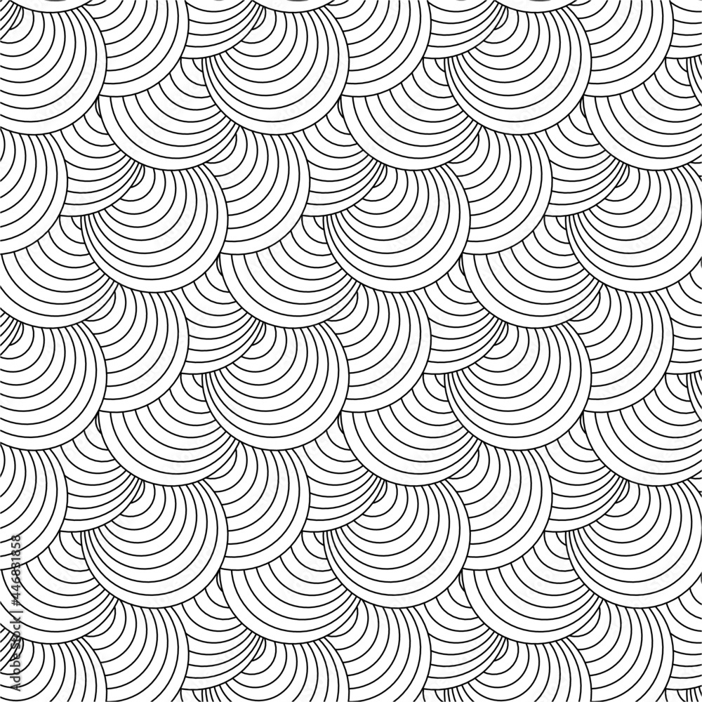 Poster Background pattern seamless sea shell abstract wave background stripe black and white line. Geometric line vector. Luxury create background design. Japanese Doodle art.