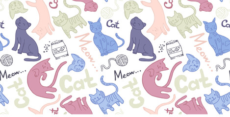 seamless pattern with cat and lettering cat. Use for cat salons, veterinary clinics, an element for design