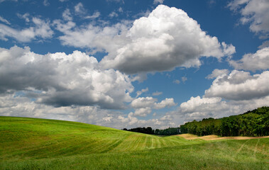 Rolling farmland in Shenandoah Valley of western Virginia in midsummer.