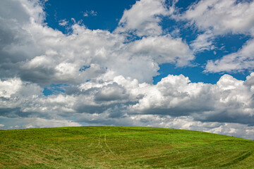 Rolling farmland in Shenandoah Valley of western Virginia in midsummer.