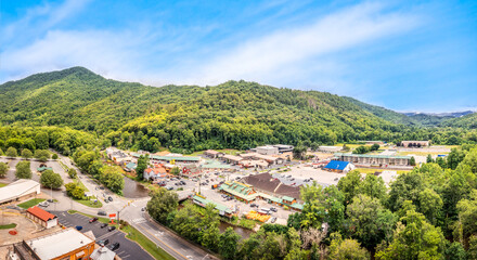 Fototapeta na wymiar Aerial view of Cherokee, North Carolina. Cherokee is the capital of the federally recognized Eastern Band of Cherokee Nation and part of the traditional homelands of the Cherokee people.