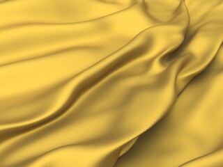 Fototapeta na wymiar Golden fabric silk background. Yellow satin wavy texture