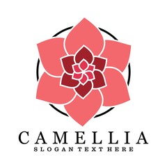 camellia flower logo brand design vector - obrazy, fototapety, plakaty