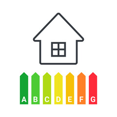 Fototapeta premium Energy efficiency. Energy efficient house with classification graph. Green house symbol with energy rating. Vector illustration