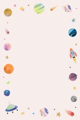 Colorful galaxy watercolor doodle frame on pastel background vector