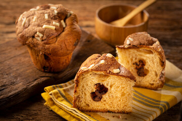 Delicious Panettone with chocolate. Panettone, Christmas food.