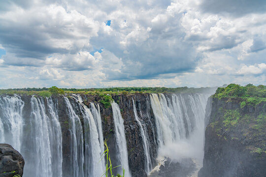 Victoria Falls on Zambezi River, border of Zambia and Zimbabwe
