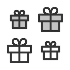 Pixel-perfect linear  icon of gift box  built on two base grids of 32 x 32 and 24 x 24 pixels. The initial base line weight is 2 pixels. In two-color and one-color versions. Editable strokes