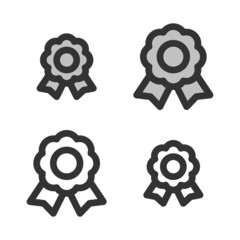 Pixel-perfect linear  icon of an award built on two base grids of 32x32 and 24x24 pixels. The initial base line weight is 2 pixels. In two-color and one-color versions. Editable strokes