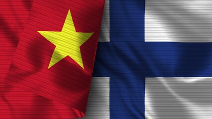 Fototapeta premium Finland and Vietnam Realistic Flag – Fabric Texture 3D Illustration