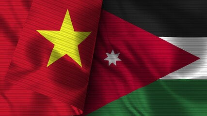 Jordan and Vietnam Realistic Flag – Fabric Texture 3D Illustration