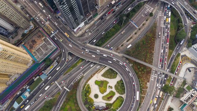 Top down view of traffic in Hong Kong city