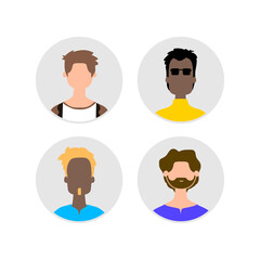 Set of circle cartoon character man avatar design isolated