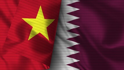 Qatar and Vietnam Realistic Flag – Fabric Texture 3D Illustration