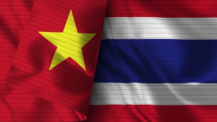 Thailand and Vietnam Realistic Flag – Fabric Texture 3D Illustration