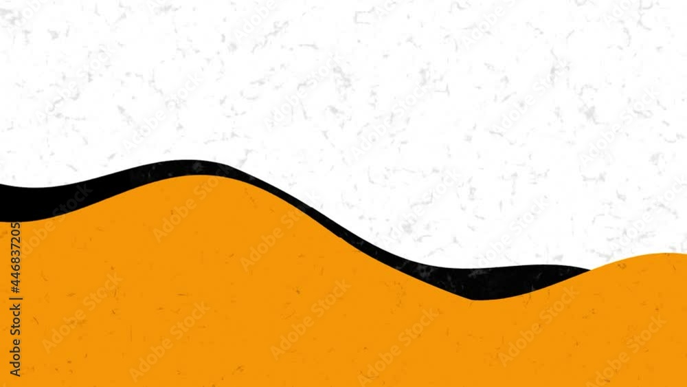 Poster black and orange waves on white background with dust particles, seamless loop. animation. geometric 