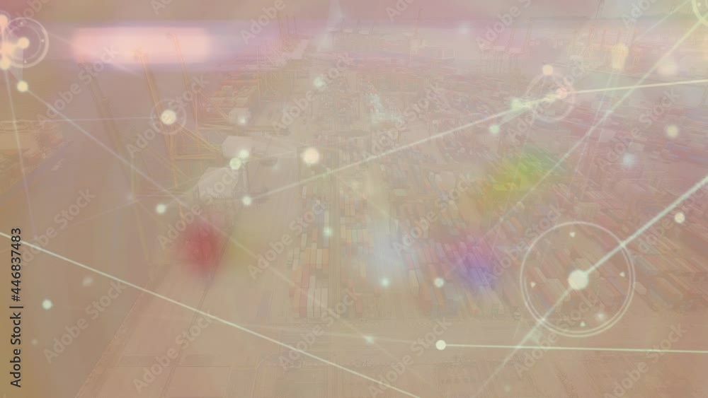 Aufkleber animation of network of connections with icons over port