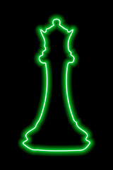 Neon green contour chess figure king on a black background