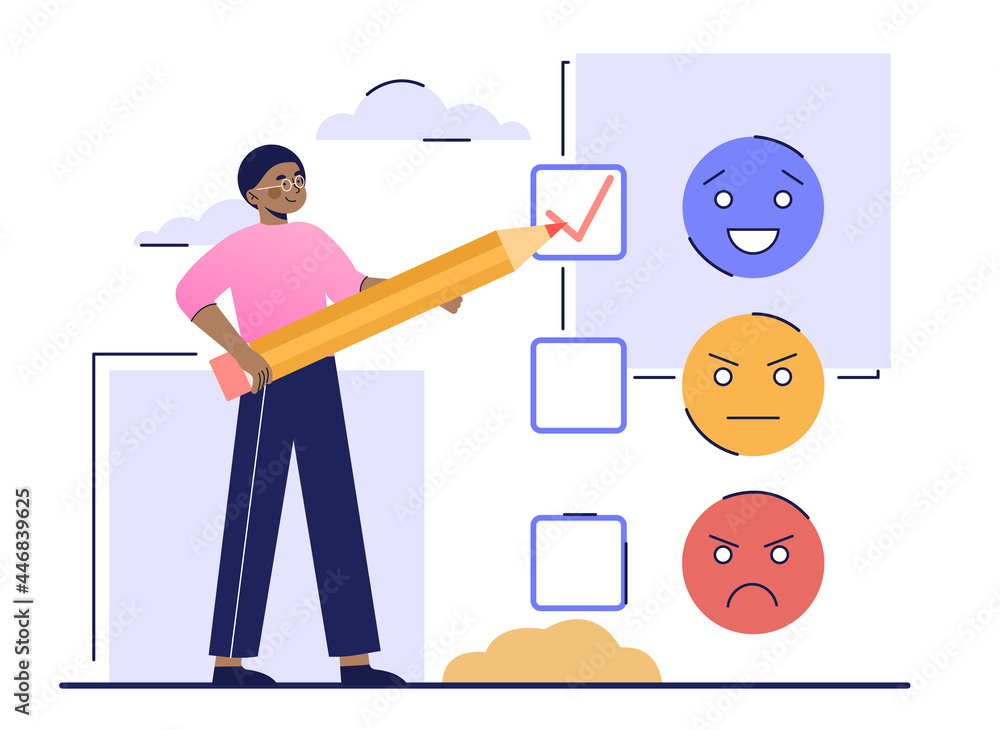 Poster client satisfaction survey concept. choosing a suitable product based on user reviews and consumer o