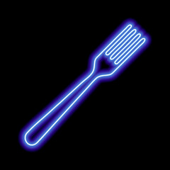Neon blue fork silhouette on a black background
