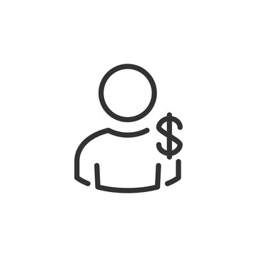 recommend clip art: Employee salary icon. Business person with dollar coin vector. User account balance icon. Sponsor icon, male user profile avatar