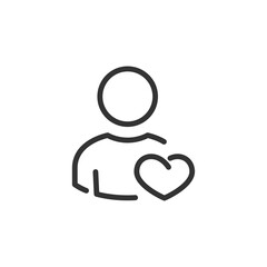 Profile business heart icon sign. Favorite man. User account icon. Heart sign. Icon with Heart, favorite icon, like user